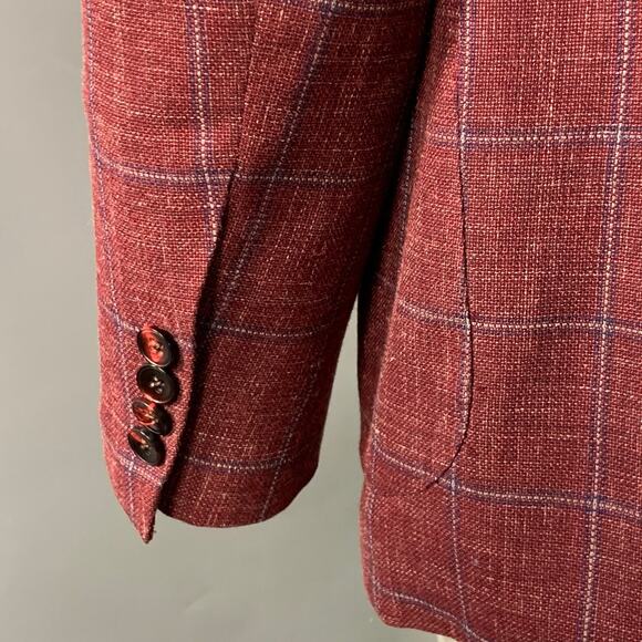 SARTORIO Size 44 Regular Burgundy Windowpane Wool Linen Silk Sport Coat - Picture 5 of 10